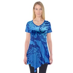 Background Tissu Fleur Bleu Short Sleeve Tunic 