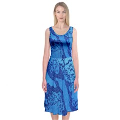 Background Tissu Fleur Bleu Midi Sleeveless Dress by Nexatart