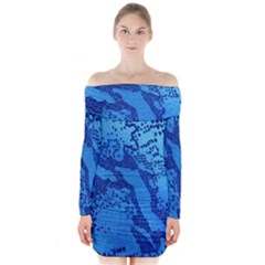Background Tissu Fleur Bleu Long Sleeve Off Shoulder Dress by Nexatart