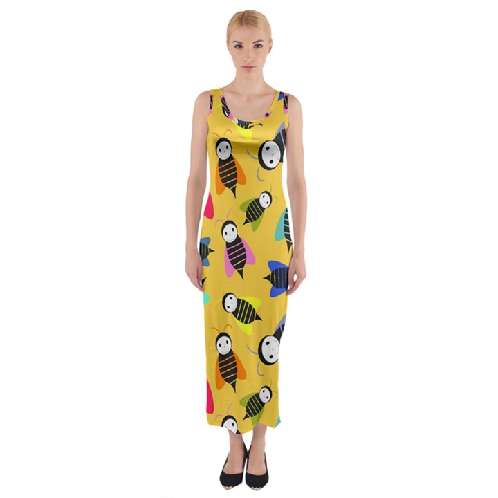 Bees Animal Pattern Fitted Maxi Dress