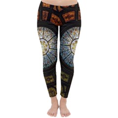 Black And Borwn Stained Glass Dome Roof Classic Winter Leggings by Nexatart