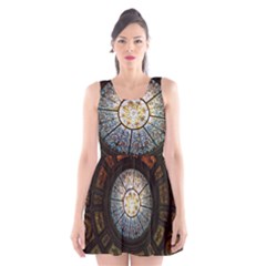 Black And Borwn Stained Glass Dome Roof Scoop Neck Skater Dress by Nexatart