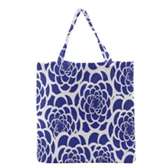 Blue And White Flower Background Grocery Tote Bag by Nexatart