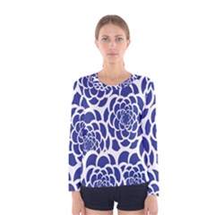 Blue And White Flower Background Women s Long Sleeve Tee