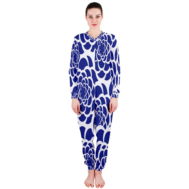 Blue And White Flower Background OnePiece Jumpsuit (Ladies) 