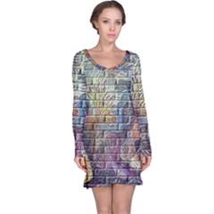 Brick Of Walls With Color Patterns Long Sleeve Nightdress by Nexatart