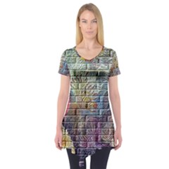 Brick Of Walls With Color Patterns Short Sleeve Tunic  by Nexatart