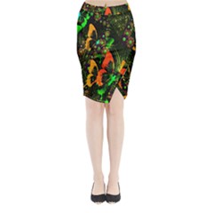 Butterfly Abstract Flowers Midi Wrap Pencil Skirt