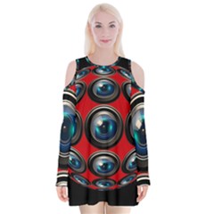 Camera Monitoring Security Velvet Long Sleeve Shoulder Cutout Dress