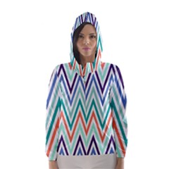 Chevrons Colourful Background Hooded Wind Breaker (women) by Nexatart