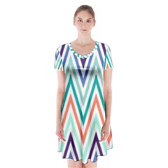 Chevrons Colourful Background Short Sleeve V-neck Flare Dress by Nexatart