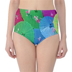 Chinese Umbrellas Screens Colorful High-waist Bikini Bottoms