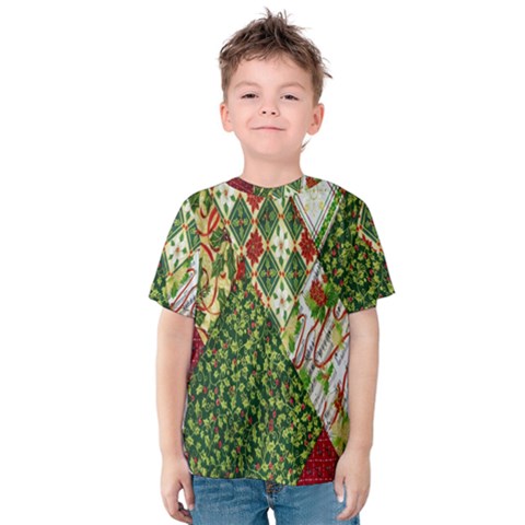 Christmas Quilt Background Kids  Cotton Tee by Nexatart