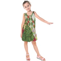 Christmas Quilt Background Kids  Sleeveless Dress by Nexatart