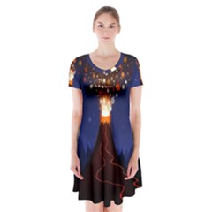 Christmas Volcano Short Sleeve V-neck Flare Dress by Nexatart