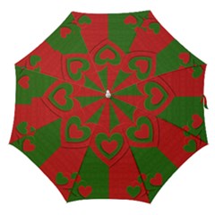 Christmas Fabric Hearts Love Red Straight Umbrellas by Nexatart