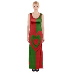 Christmas Fabric Hearts Love Red Maxi Thigh Split Dress