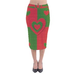 Christmas Fabric Hearts Love Red Velvet Midi Pencil Skirt by Nexatart