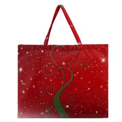 Christmas Modern Day Snow Star Red Zipper Large Tote Bag by Nexatart