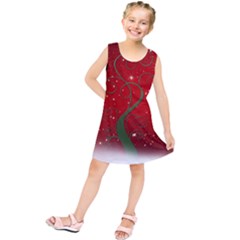 Christmas Modern Day Snow Star Red Kids  Tunic Dress by Nexatart