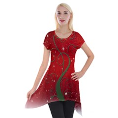 Christmas Modern Day Snow Star Red Short Sleeve Side Drop Tunic by Nexatart