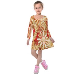 Christmas Straw Xmas Gold Kids  Long Sleeve Velvet Dress by Nexatart