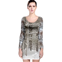 Branches In The Snow Long Sleeve Velvet Bodycon Dress