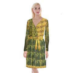 Vermont Autumn Tree Op Art Long Sleeve Velvet Front Wrap Dress