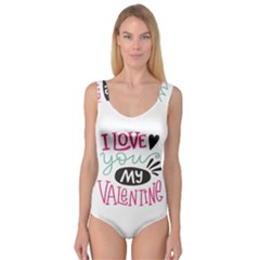 I Love You My Valentine (white) Our Two Hearts Pattern (white) Princess Tank Leotard  by FashionFling