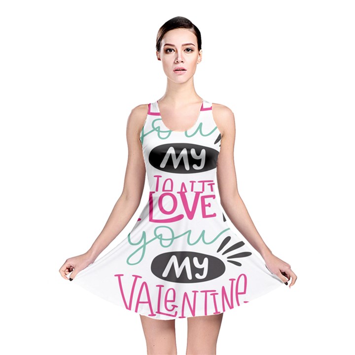 I Love You My Valentine (white) Our Two Hearts Pattern (white) Reversible Skater Dress