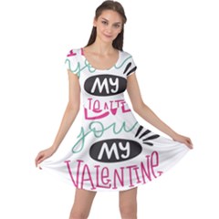 I Love You My Valentine (white) Our Two Hearts Pattern (white) Cap Sleeve Dresses