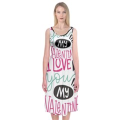 I Love You My Valentine (white) Our Two Hearts Pattern (white) Midi Sleeveless Dress by FashionFling