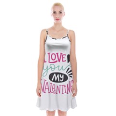 I Love You My Valentine (white) Our Two Hearts Pattern (white) Spaghetti Strap Velvet Dress by FashionFling