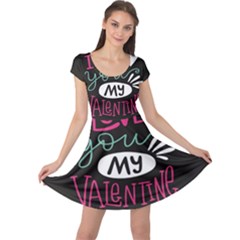  I Love You My Valentine / Our Two Hearts Pattern (black) Cap Sleeve Dresses