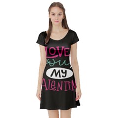  I Love You My Valentine / Our Two Hearts Pattern (black) Short Sleeve Skater Dress