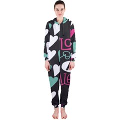  I Love You My Valentine / Our Two Hearts Pattern (black) Hooded Jumpsuit (ladies) 