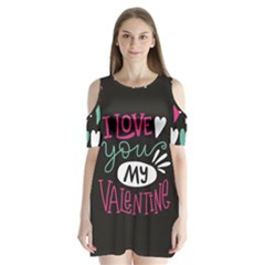  I Love You My Valentine / Our Two Hearts Pattern (black) Shoulder Cutout Velvet  One Piece by FashionFling