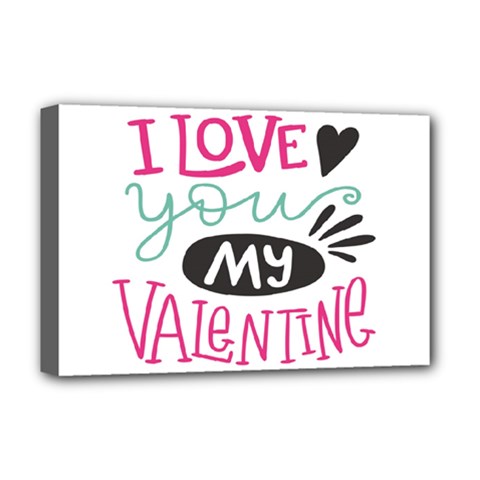 I Love You My Valentine / Our Two Hearts Pattern (white) Deluxe Canvas 18  X 12   by FashionFling