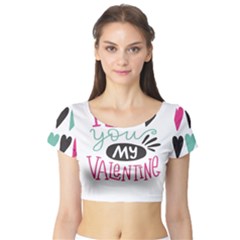 I Love You My Valentine / Our Two Hearts Pattern (white) Short Sleeve Crop Top (tight Fit)
