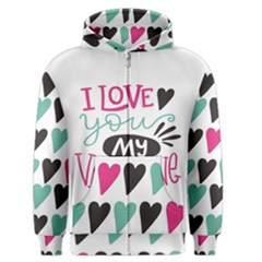 I Love You My Valentine / Our Two Hearts Pattern (white) Men s Zipper Hoodie by FashionFling