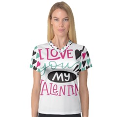 I Love You My Valentine / Our Two Hearts Pattern (white) Women s V-neck Sport Mesh Tee