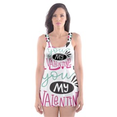 I Love You My Valentine / Our Two Hearts Pattern (white) Skater Dress Swimsuit