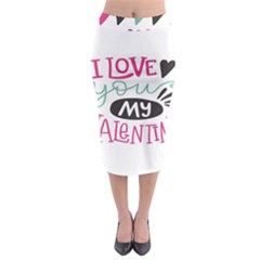 I Love You My Valentine / Our Two Hearts Pattern (white) Midi Pencil Skirt