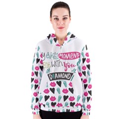 My Every Moment Spent With You Is Diamond To Me / Diamonds Hearts Lips Pattern (white) Women s Zipper Hoodie