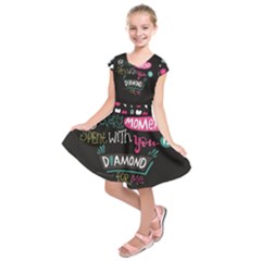 My Every Moment Spent With You Is Diamond To Me / Diamonds Hearts Lips Pattern (black) Kids  Short Sleeve Dress by FashionFling