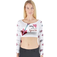 My Heart Points To Yours / Pink And Blue Cupid s Arrows (white) Long Sleeve Crop Top