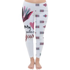 My Heart Points To Yours / Pink And Blue Cupid s Arrows (white) Classic Winter Leggings by FashionFling