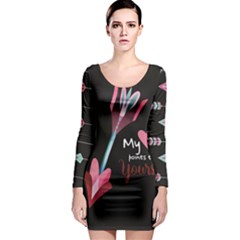 My Heart Points To Yours / Pink And Blue Cupid s Arrows (black) Long Sleeve Bodycon Dress by FashionFling