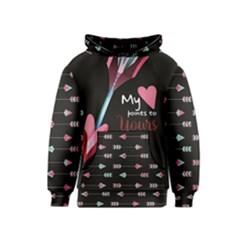 My Heart Points To Yours / Pink And Blue Cupid s Arrows (black) Kids  Pullover Hoodie by FashionFling