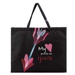 My Heart Points To Yours / Pink And Blue Cupid s Arrows (black) Zipper Large Tote Bag by FashionFling